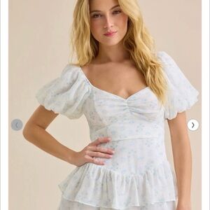 Altar’D State Sz Small Tillee Floral Mini Dress in Ivory/Pale Blue NWT